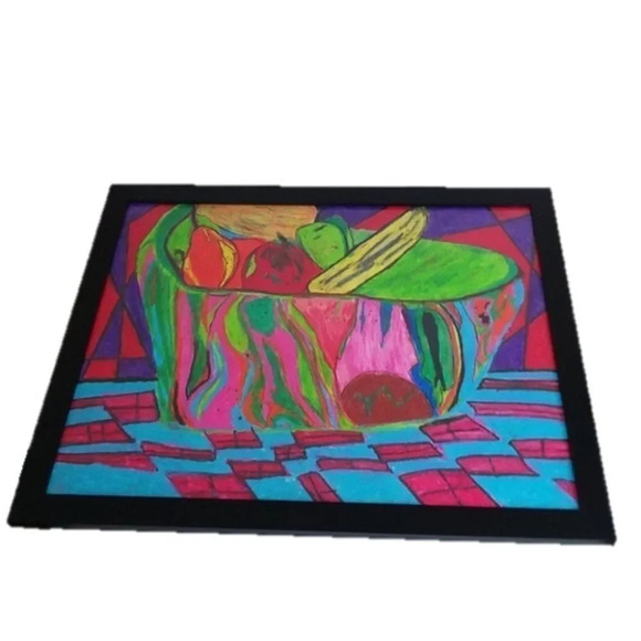 ABSTRACT VIBRANT Fruit Bowl Pastel Work Art - Picture 1 of 3